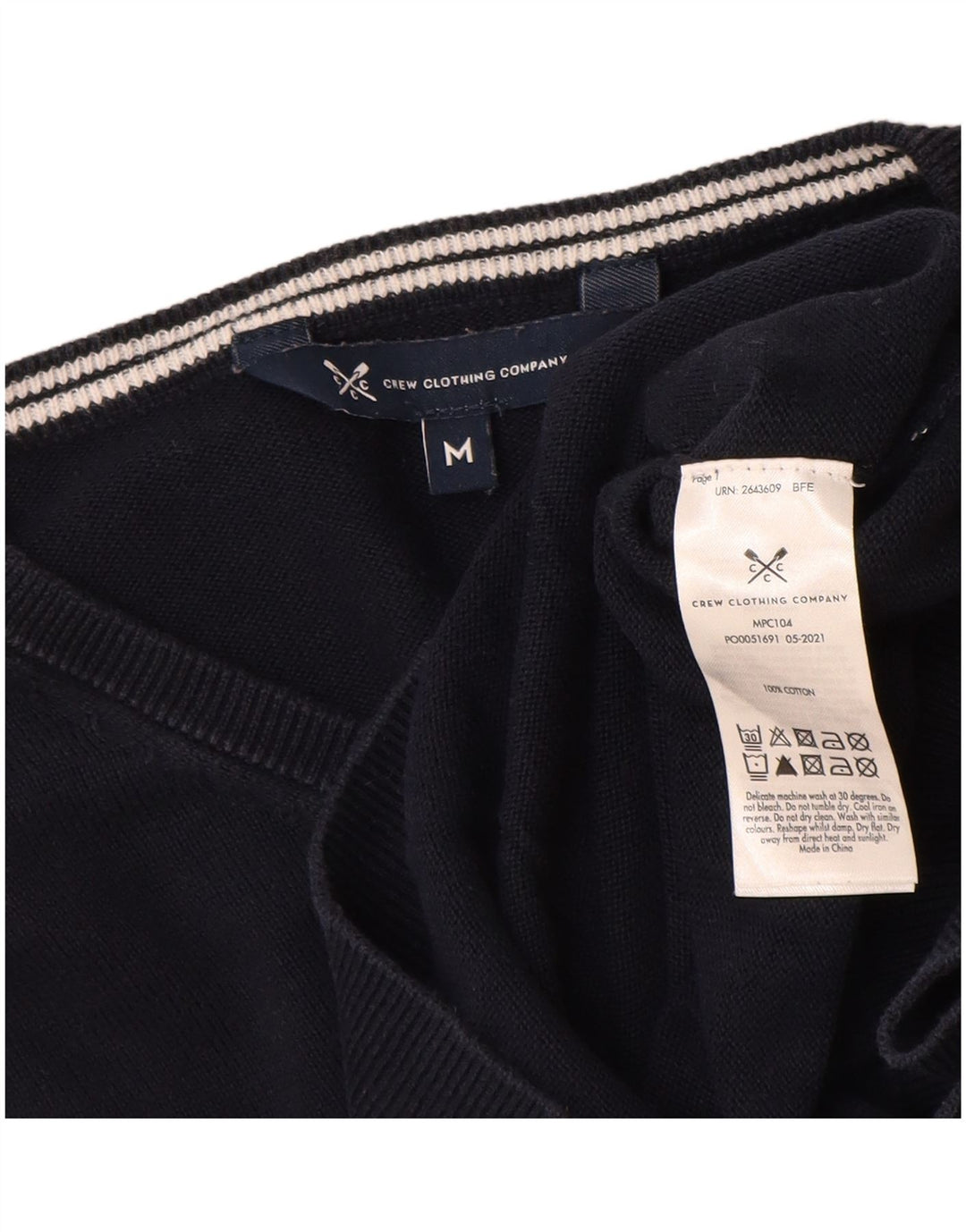 Crew Clothing Męski sweter z dekoltem w kształcie litery V, średni granatowy, bawełniany