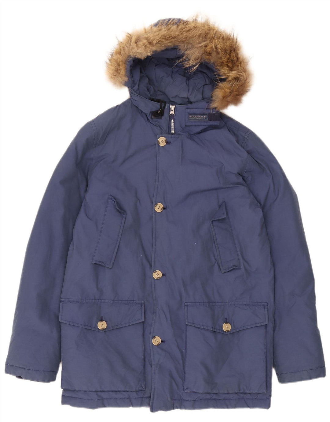 Woolrich Chłopięcy ocieplany płaszcz z kapturem, 13-14 lat, niebieska bawełna
