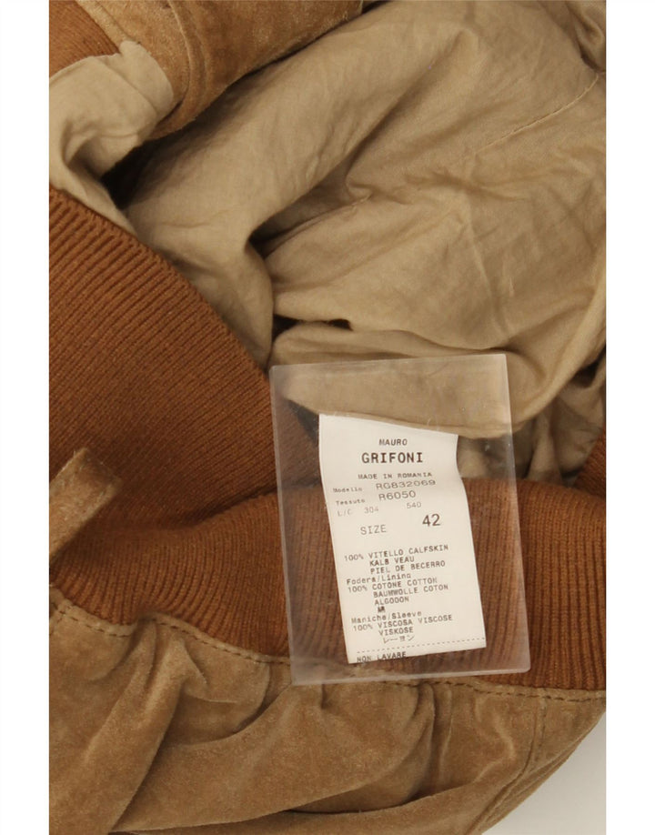 MAURO GRIFONI Damska zamszowa kurtka bomber IT 42 Średni brąz, skóra