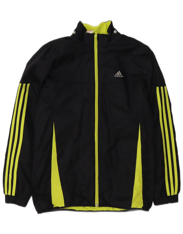 ADIDAS Boys Tracksuit Top Jacket 13-14 Years Black Colourblock Polyester