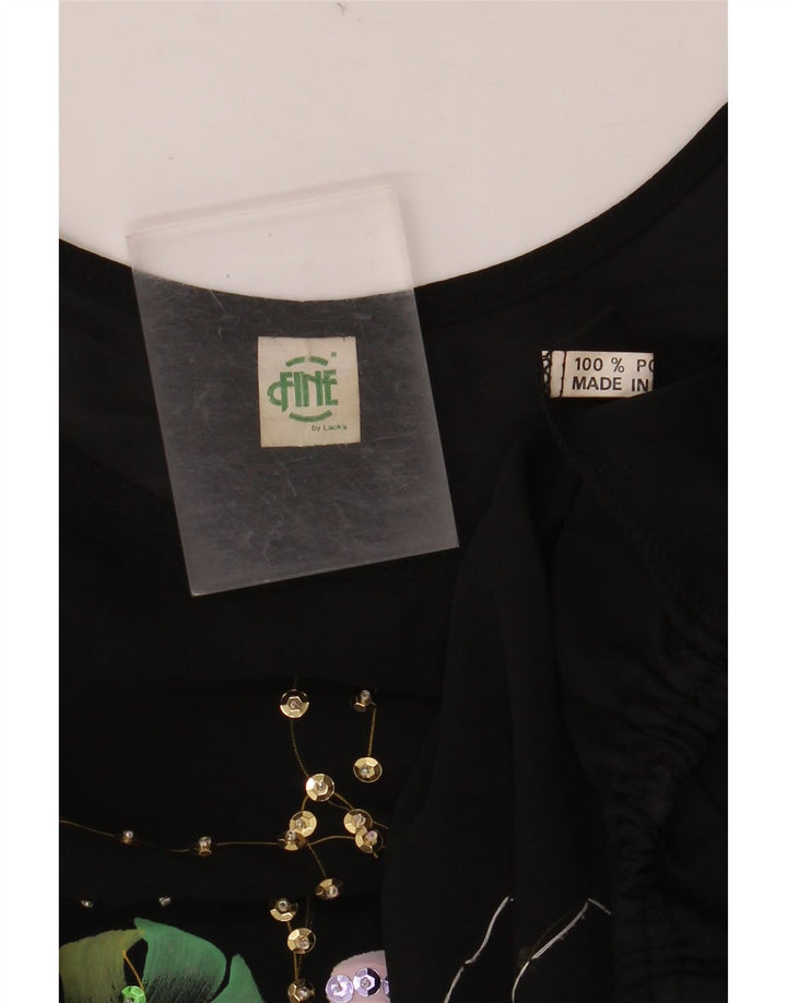 Damska bluzka w stylu vintage w kształcie skrzydła nietoperza, UK 18 XL, czarny kwiatowy poliester