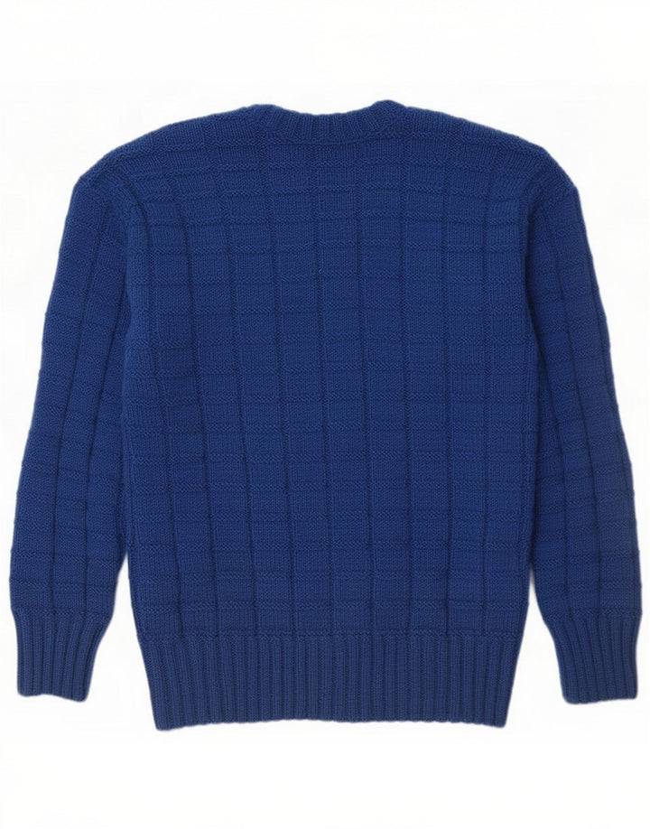 Męski sweter w stylu vintage z dekoltem w kształcie litery V, mały niebieski