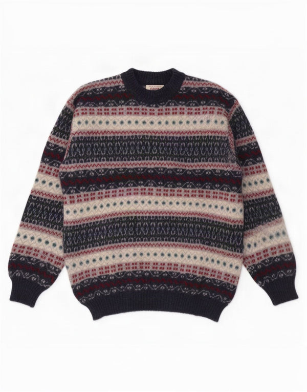 Męski sweter z okrągłym dekoltem Sisley, duży granatowy Fair Isle