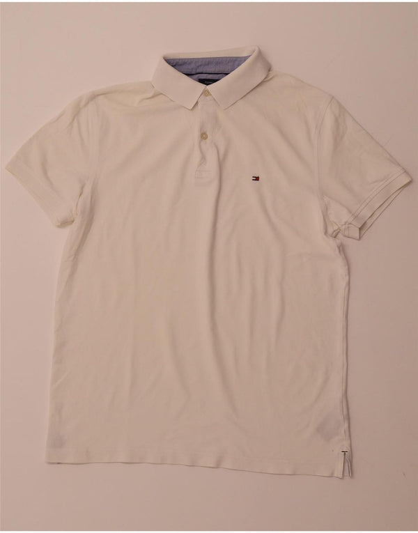 Męska koszulka polo slim fit TOMMY HILFIGER, duża, biała, bawełniana