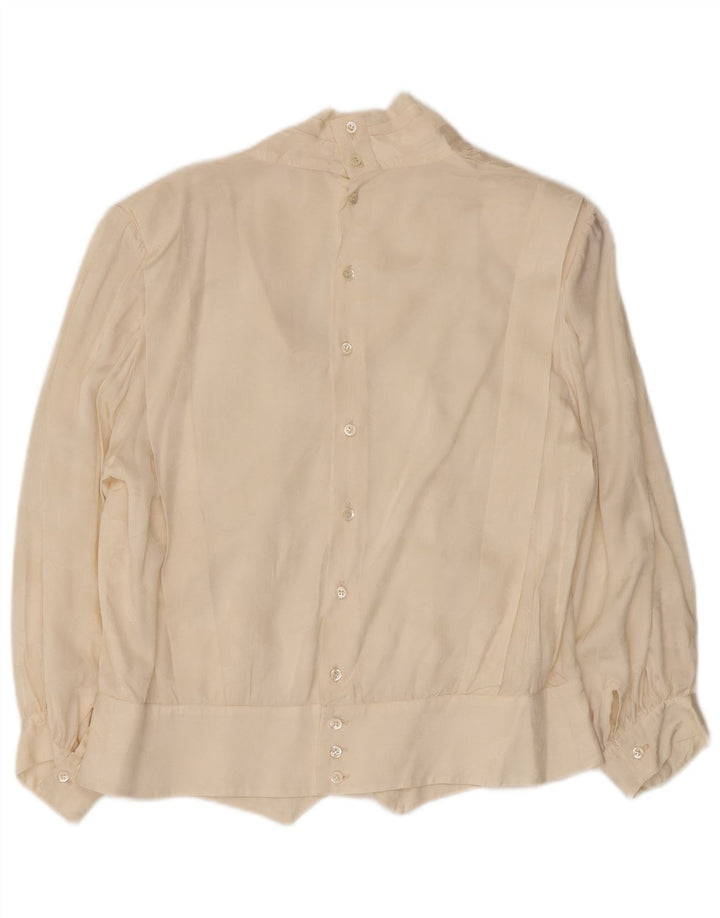 Damska bluzka koszulowa z rękawem 3/4 VINTAGE UK 14, duża w kolorze złamanej bieli, w kwiaty