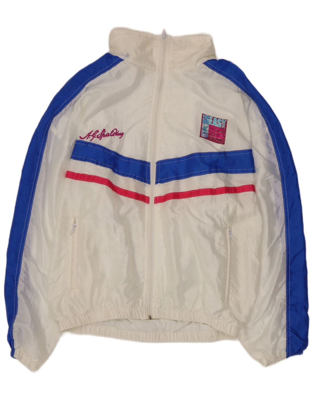 Męska kurtka dresowa A.G. Spalding & Bros XL, biały nylon z blokami kolorów