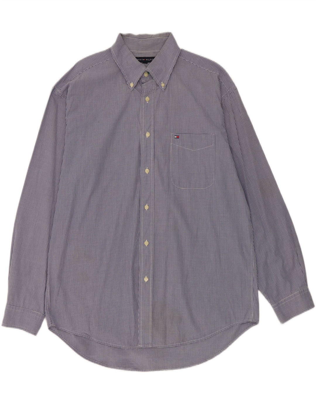 TOMMY HILFIGER Mens Shirt Large Blue Gingham Cotton Vintage Tommy Hilfiger and Second-Hand Tommy Hilfiger from Messina Hembry 