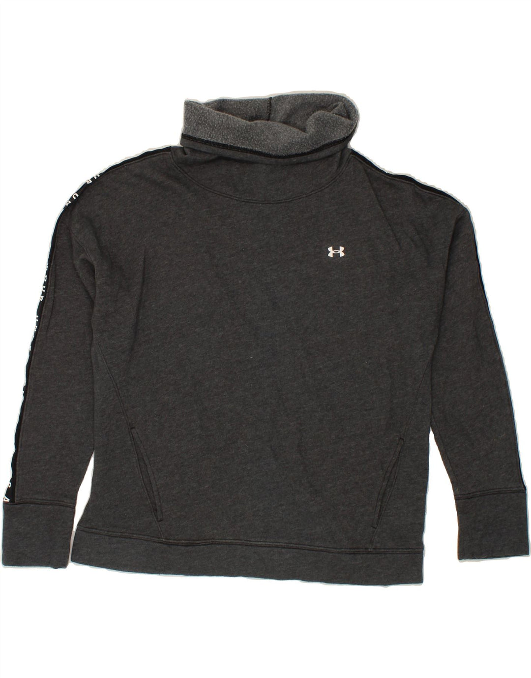 UNDER ARMOUR Womens Graphic Roll Neck Sweatshirt Jumper UK 16 Large Grey Vintage Under Armour and Second-Hand Under Armour from Messina Hembry 