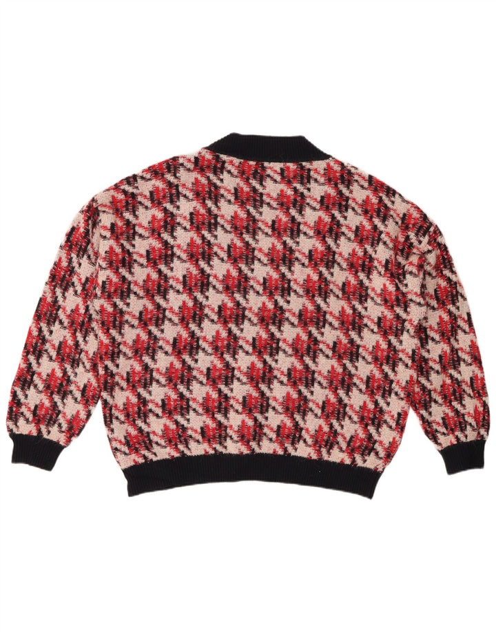 Damski sweter oversize GANT z dekoltem w kształcie litery V, UK 16, duży, czerwony w pepitkę