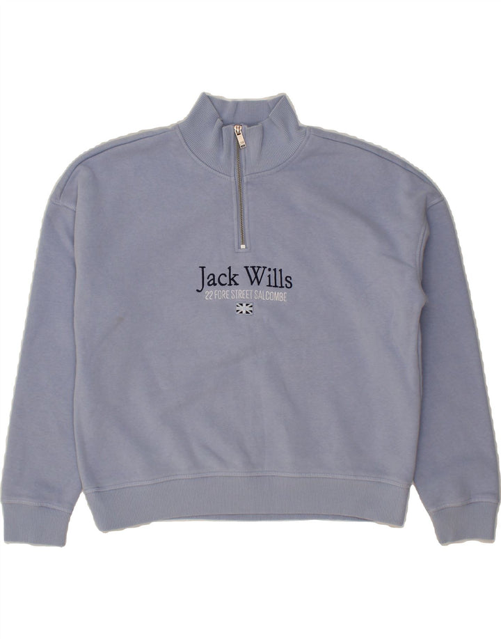 JACK WILLS Womens Oversized Graphic Sweatshirt Jumper UK 8 Small Blue Vintage Jack Wills and Second-Hand Jack Wills from Messina Hembry 
