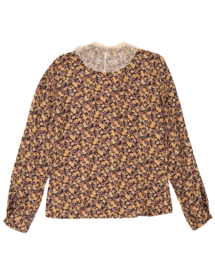 Damska bluzka koszulowa BENETTON UK 12 Średni brąz w kwiaty