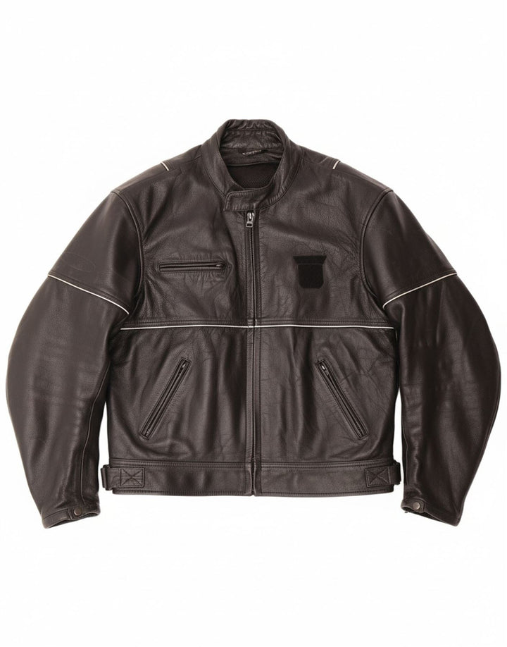 Męska skórzana kurtka racer VINTAGE UK 46 3XL czarna skóra