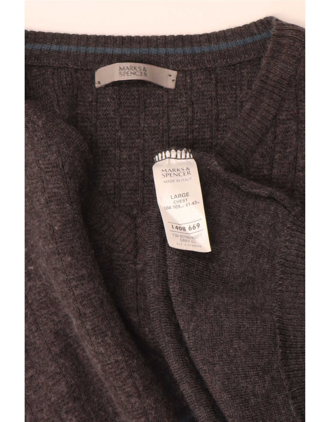 Marks & Spencer Męski sweter z dekoltem w kształcie litery V, duży, szary, akrylowy
