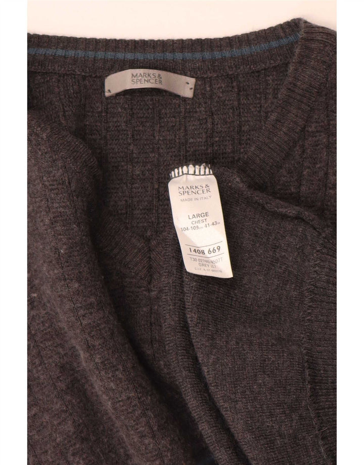 Marks & Spencer Męski sweter z dekoltem w kształcie litery V, duży, szary, akrylowy