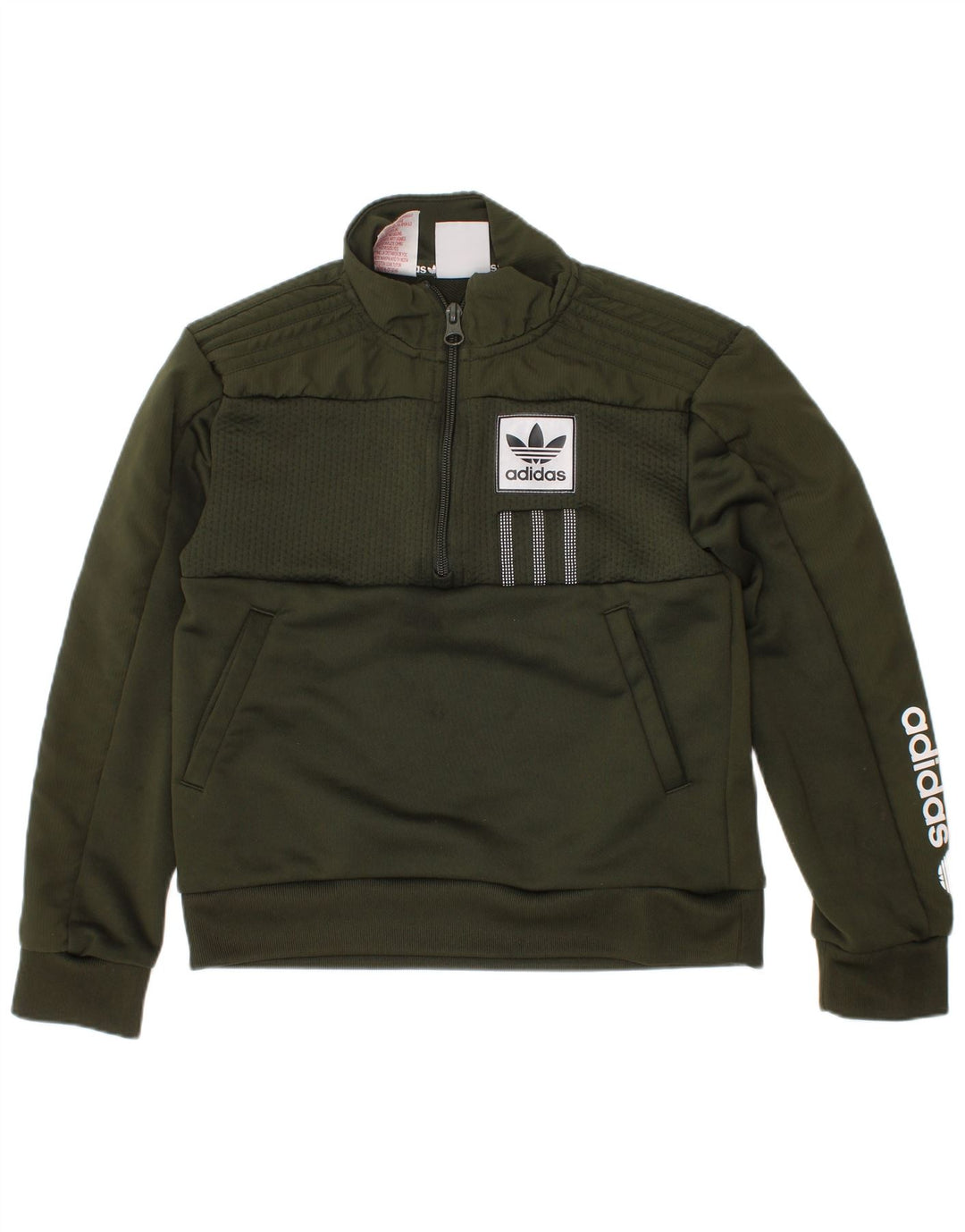 Chłopięca bluza Adidas z graficznym zamkiem błyskawicznym, 7-8 lat, zielony poliester