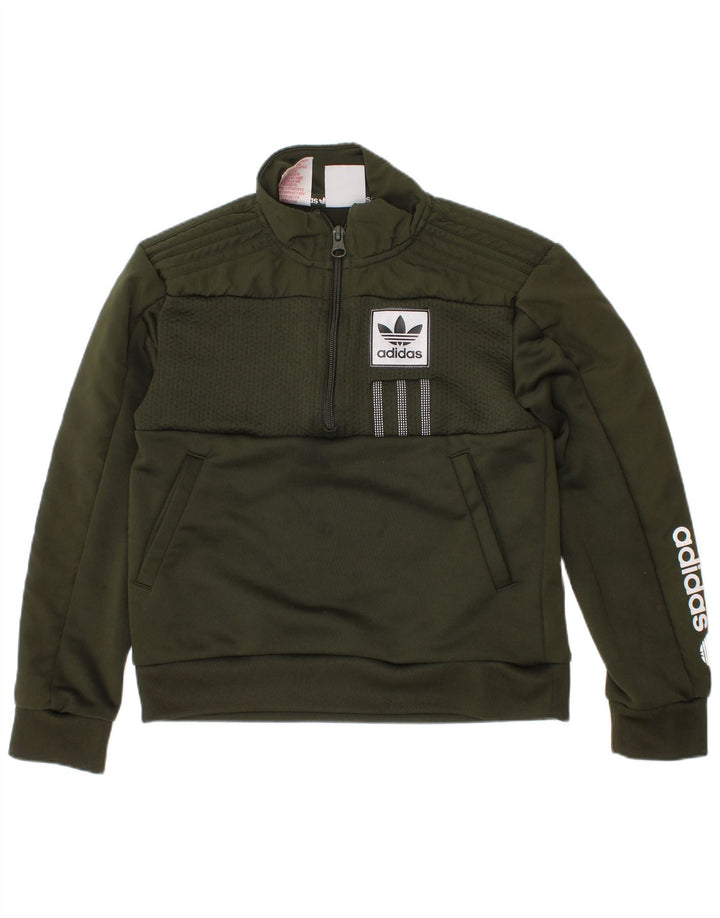 Chłopięca bluza Adidas z graficznym zamkiem błyskawicznym, 7-8 lat, zielony poliester