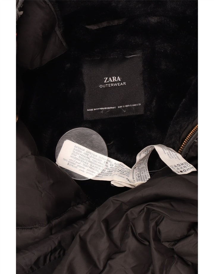 Damska kurtka z kapturem i wyściełaną tkaniną Sherpa Zara UK 10, mały, czarny poliester