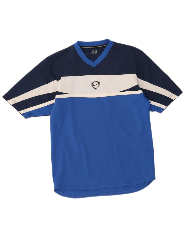 T-shirt męski Nike, mały, niebieski, z blokami kolorów, poliester