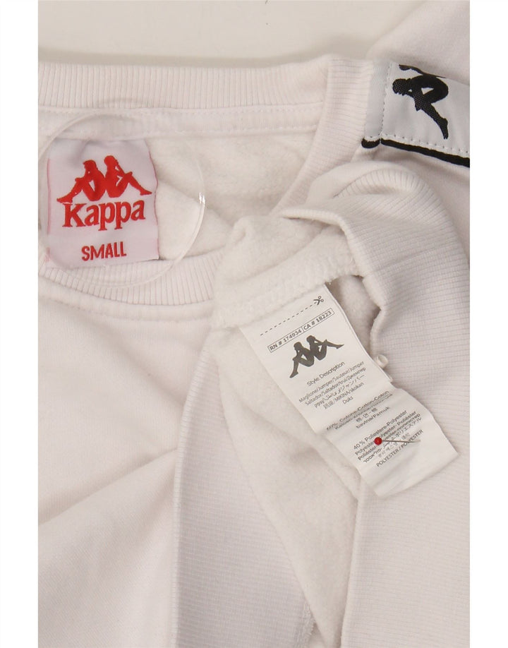 KAPPA Womens Oversized Crop Graphic Sweatshirt Jumper UK 10 Small White Vintage Kappa and Second-Hand Kappa from Messina Hembry 