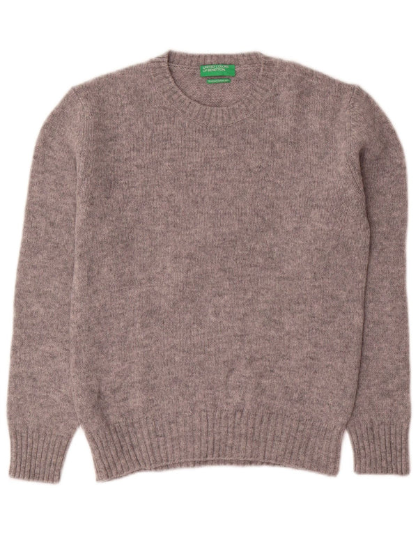 Damski sweter z wycięciem pod szyją Benetton UK 10 Small, szary, wełniany w cętki