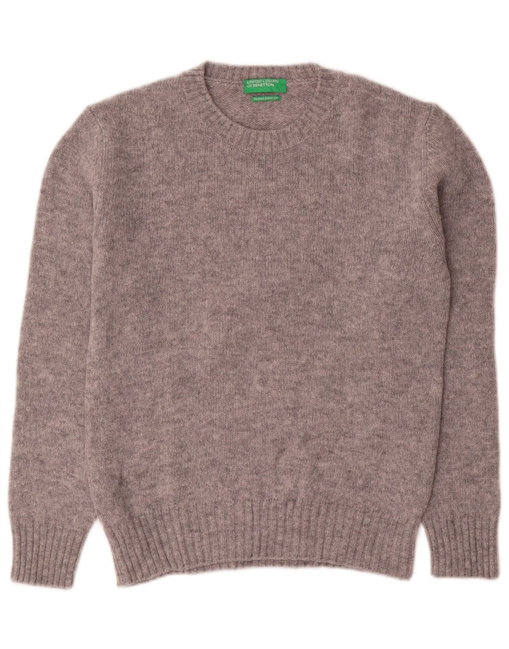 Damski sweter z wycięciem pod szyją Benetton UK 10 Small, szary, wełniany w cętki
