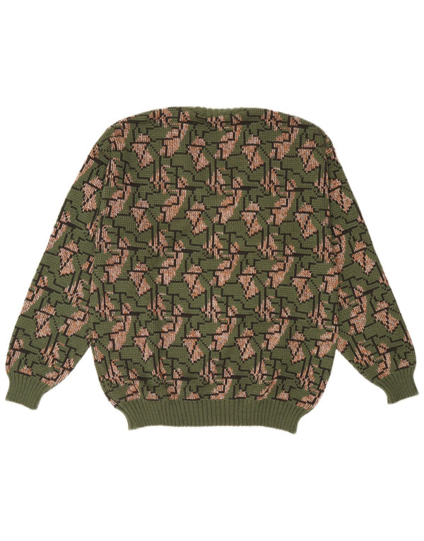 Męski sweter w stylu vintage z dekoltem w szpic IT 52, duży, zielony, geometryczny