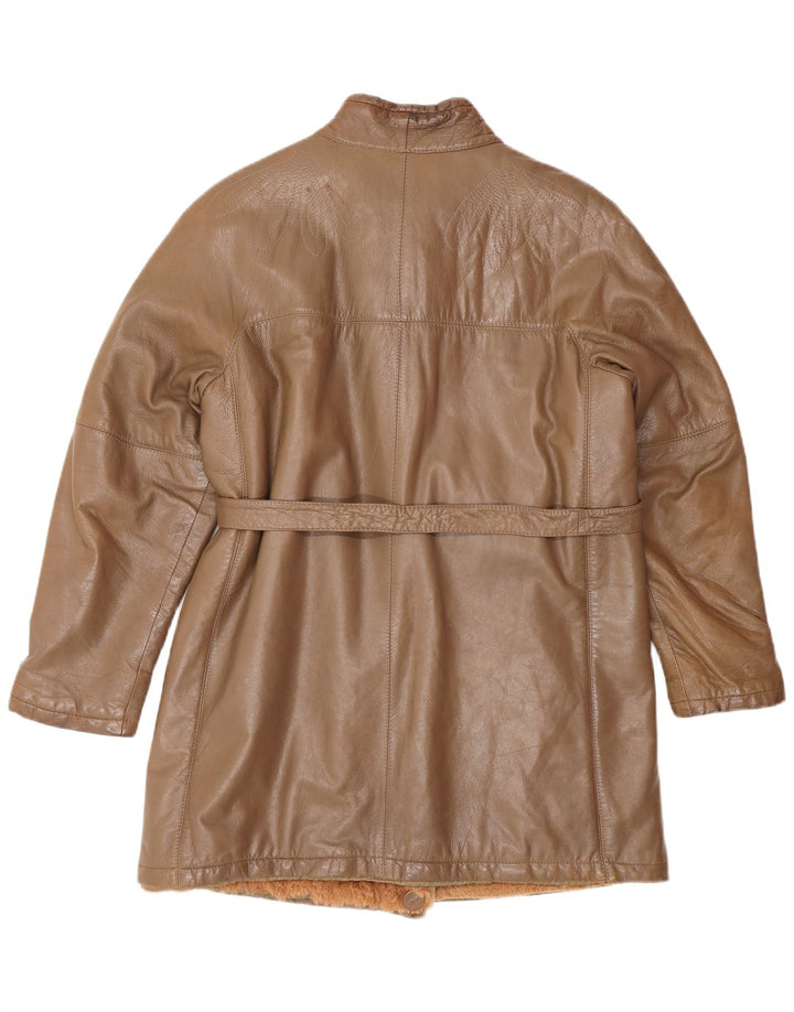Vintage damski płaszcz skórzany UK 14 ze średniej brązowej skóry