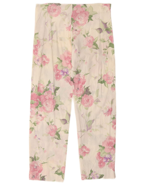 Spodnie damskie w stylu vintage IT 44 Medium W28 L25 Biała bawełna w kwiaty