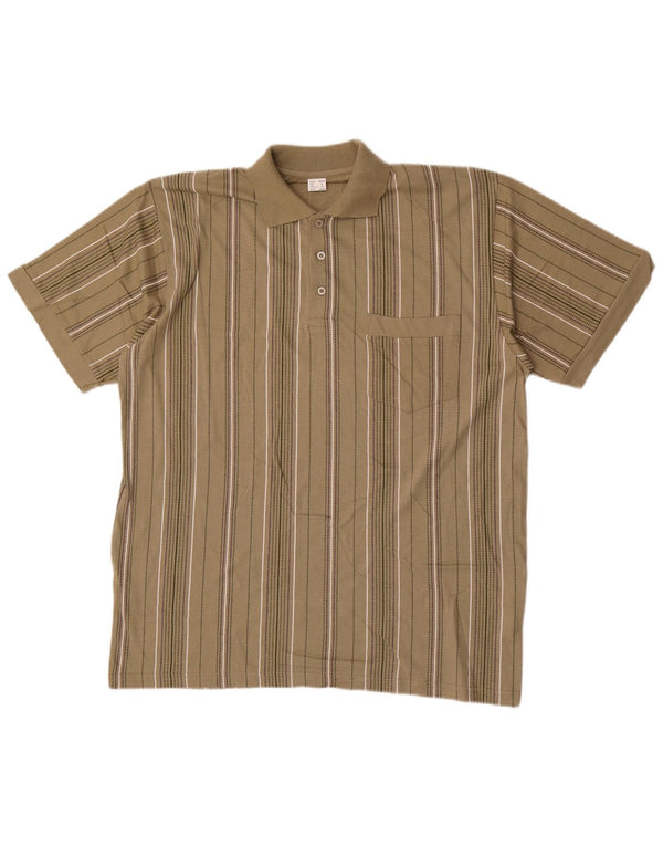 Męska koszulka polo w stylu vintage, średnia, bawełniana w kolorze khaki w paski