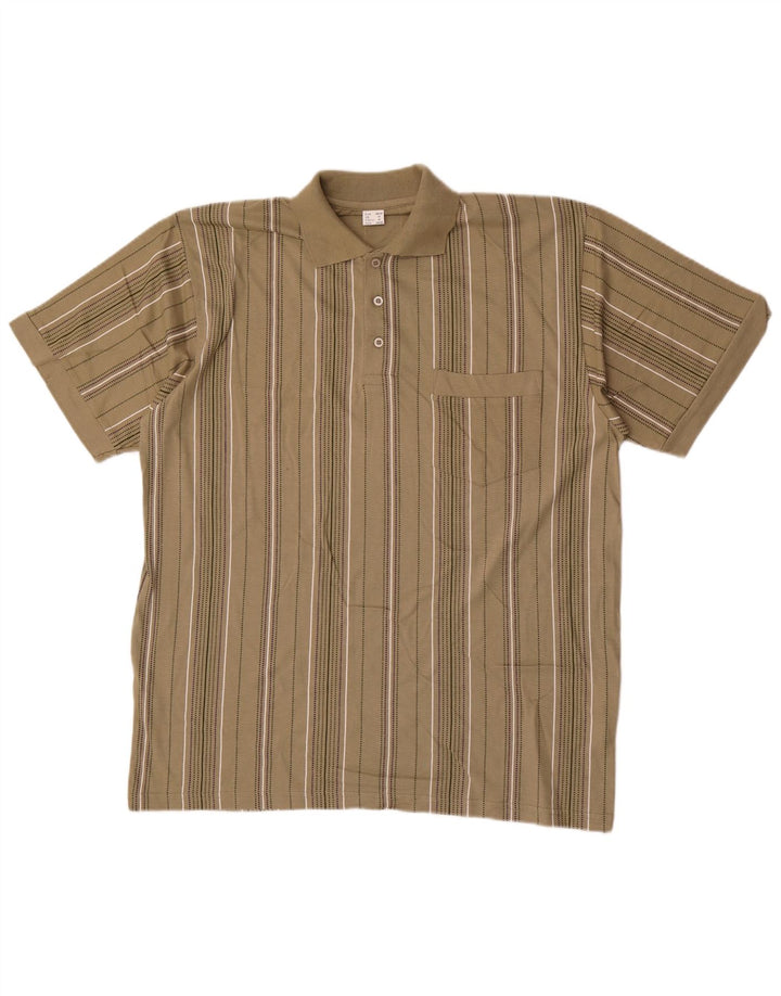Męska koszulka polo w stylu vintage, średnia, bawełniana w kolorze khaki w paski