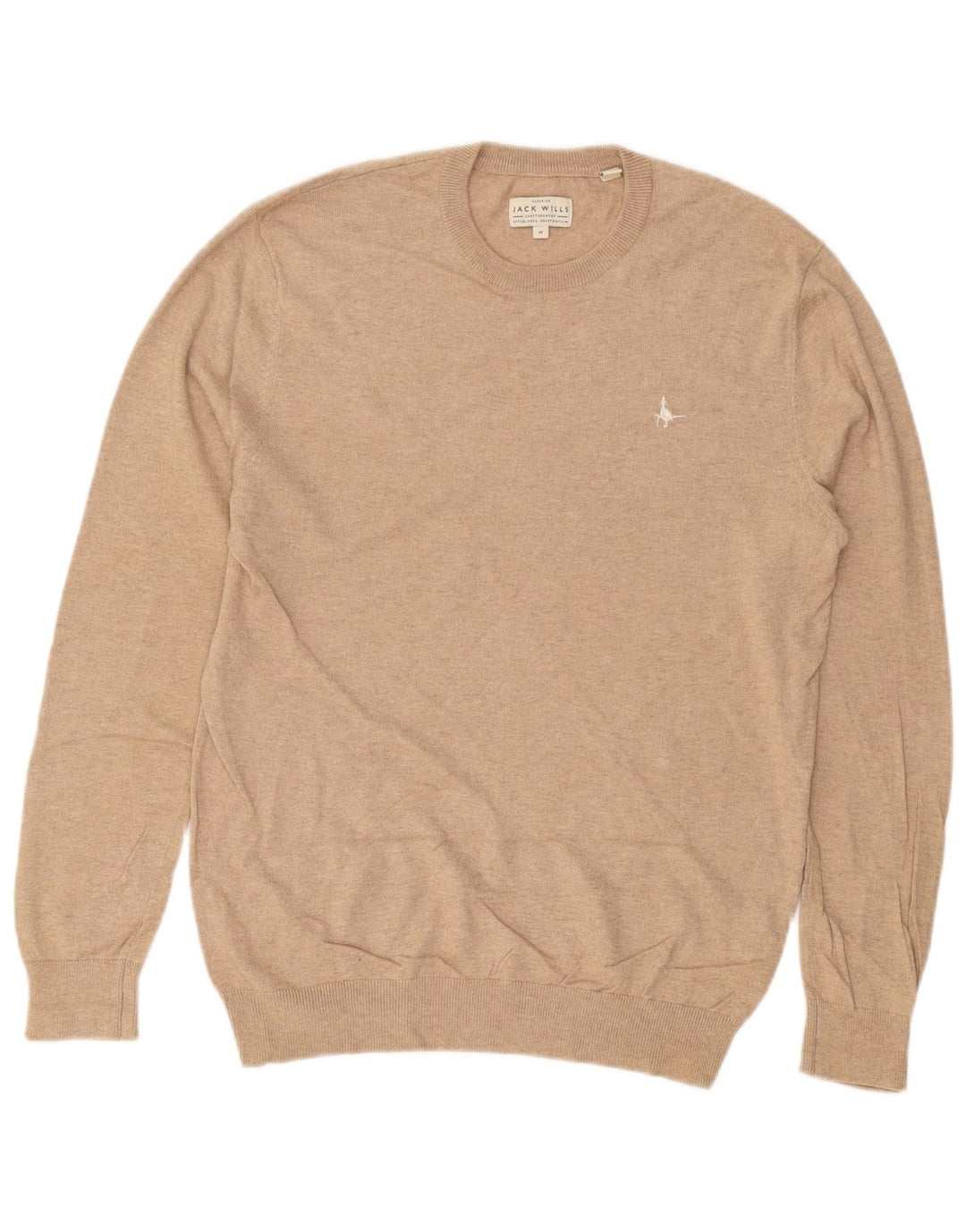 JACK WILLS Męski sweter z okrągłym dekoltem, średniej wielkości beżowy, bawełniany plamki