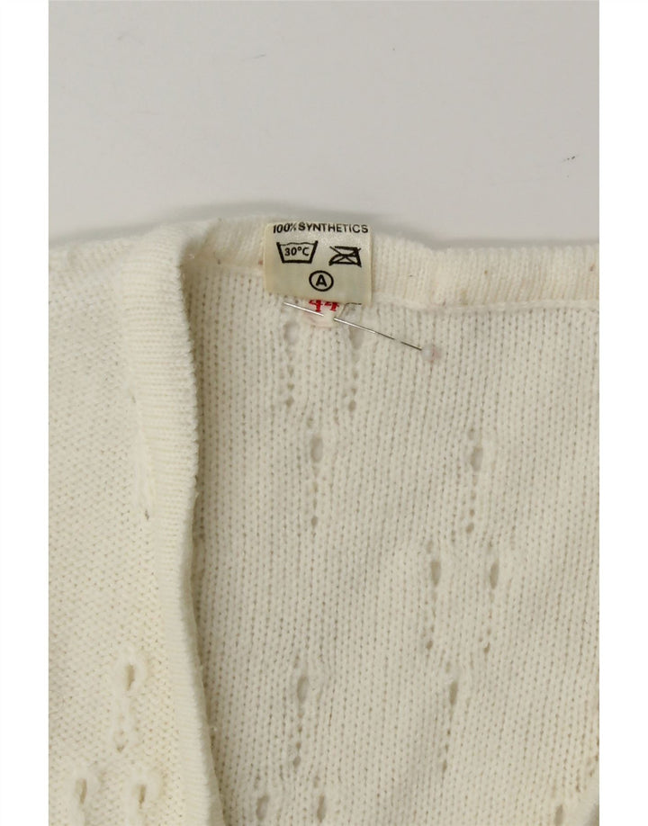 VINTAGE Womens Short Sleeve Cardigan Sweater IT 44 Medium White Vintage Vintage and Second-Hand Vintage from Messina Hembry 