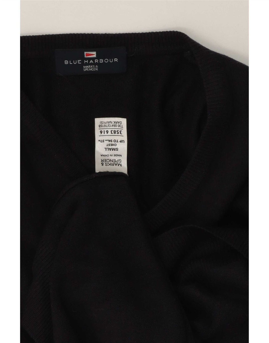 Marks & Spencer Męski sweter w kolorze niebieskim z dekoltem w kształcie litery V, mały, granatowy, akrylowy