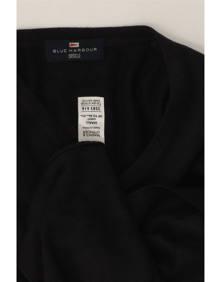 Marks & Spencer Męski sweter w kolorze niebieskim z dekoltem w kształcie litery V, mały, granatowy, akrylowy