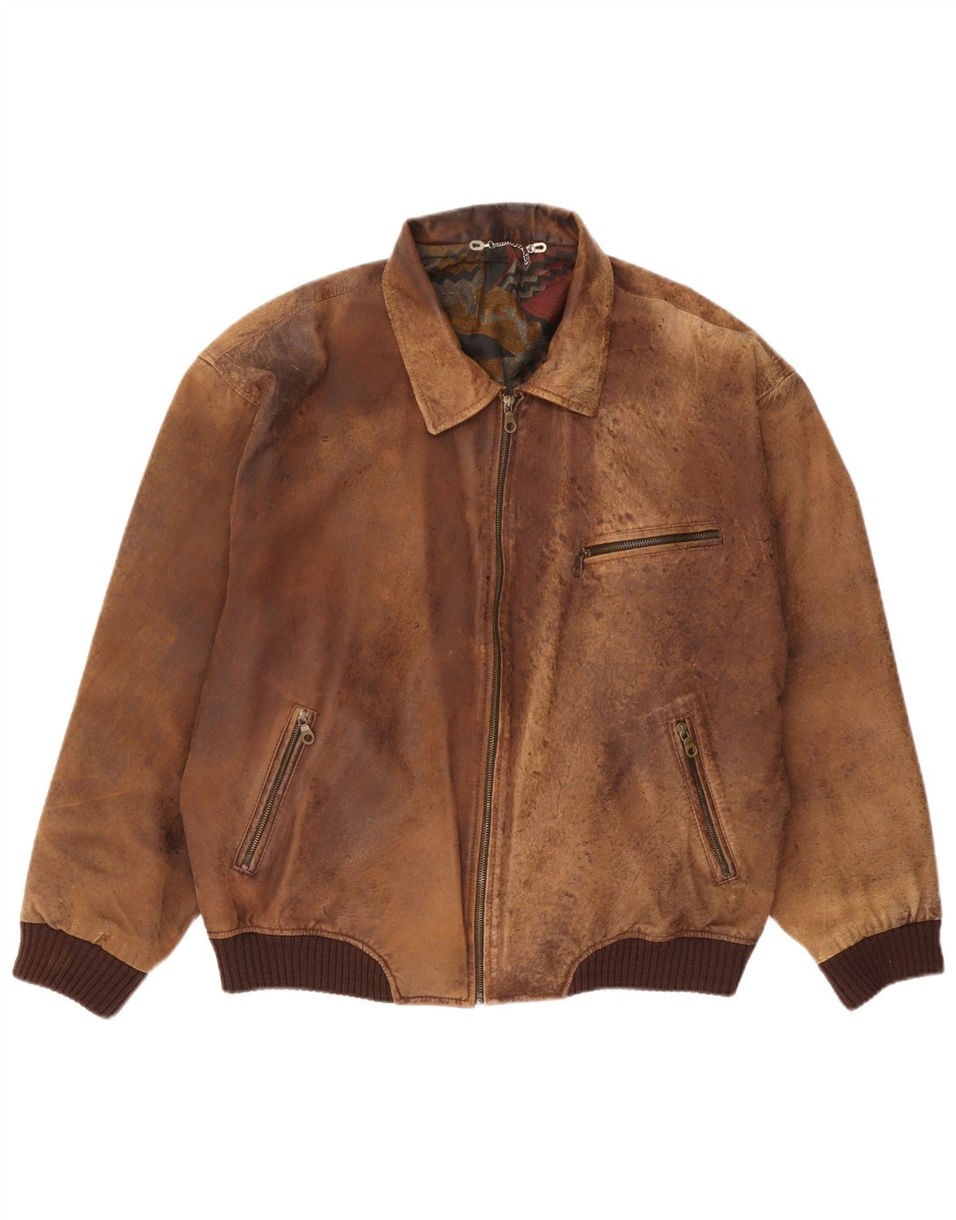 Vintage męska kurtka skórzana UK 44 2XL brązowa skóra