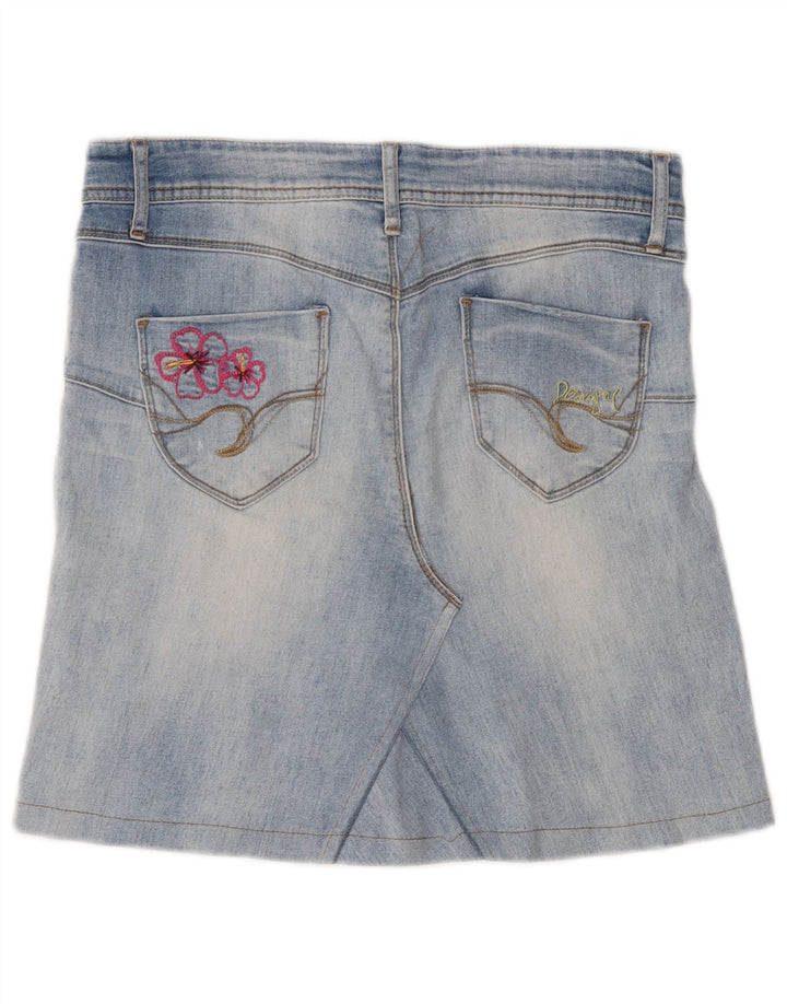 Desigual damska graficzna mini spódniczka dżinsowa W30 średnioniebieska w kwiaty