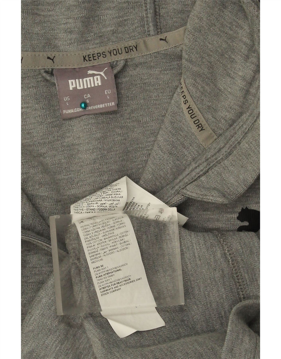 Męski sweter Puma z kapturem i zamkiem błyskawicznym, duży, szary, bawełniany z blokami kolorów