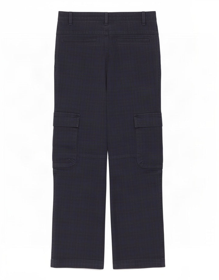 Spodnie damskie Zara Straight Cargo Medium W28 L28 Granatowa kratka