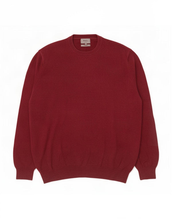 Marks & Spencer Męski sweter z okrągłym dekoltem, 2XL, bordowa bawełna
