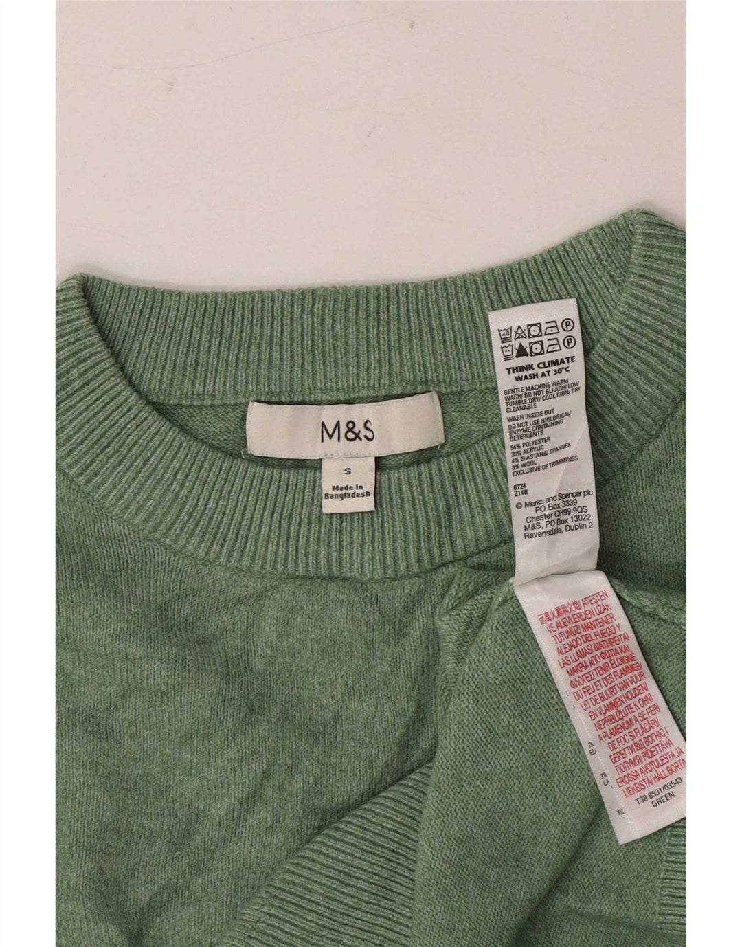 Marks & Spencer Damski sweter z okrągłym dekoltem, UK 10, mały, zielony poliester