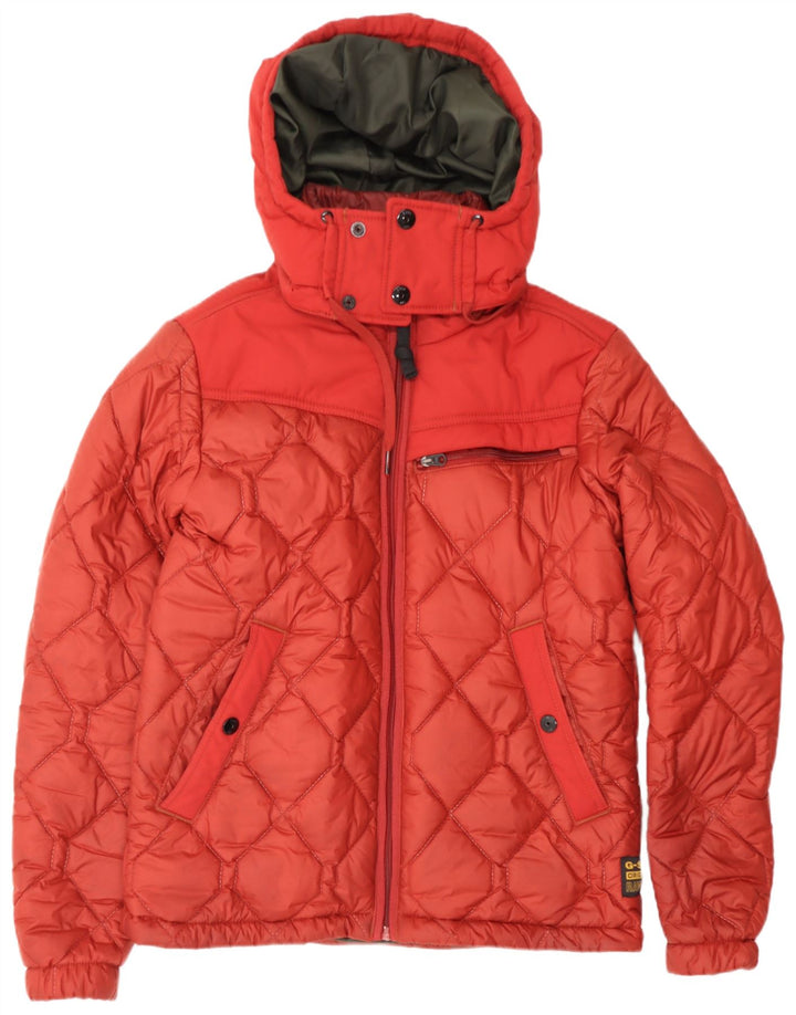 G-STAR Mens Hooded Quilted Jacket UK 38 Medium Red Polyester