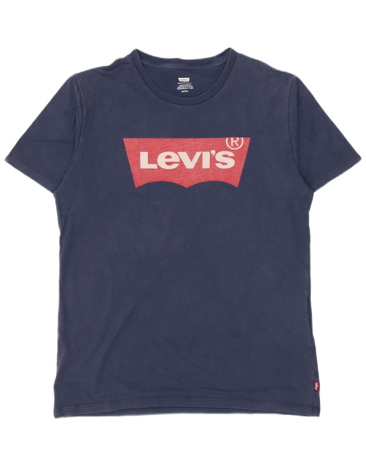 Męski T-shirt z grafiką LEVI'S, mały, granatowy, bawełniany