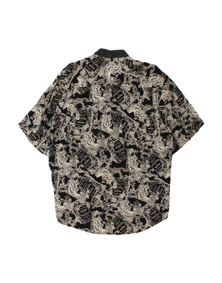 VINTAGE Mens Abstract Pattern Short Sleeve Shirt Large Black Viscose
