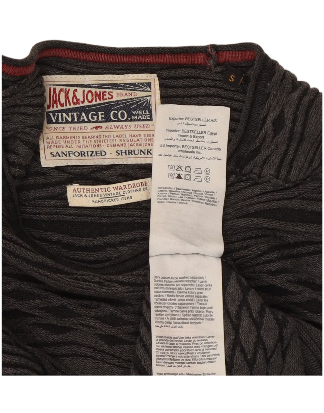 Męski sweter Jack & Jones z okrągłym dekoltem, mały, szary, wykonany z tkaniny argyle/diamentowej bawełny
