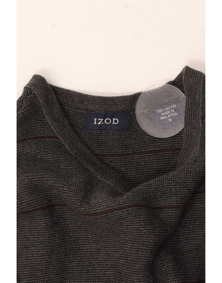Izod Męski sweter z okrągłym dekoltem, bawełniany w średnie szare paski