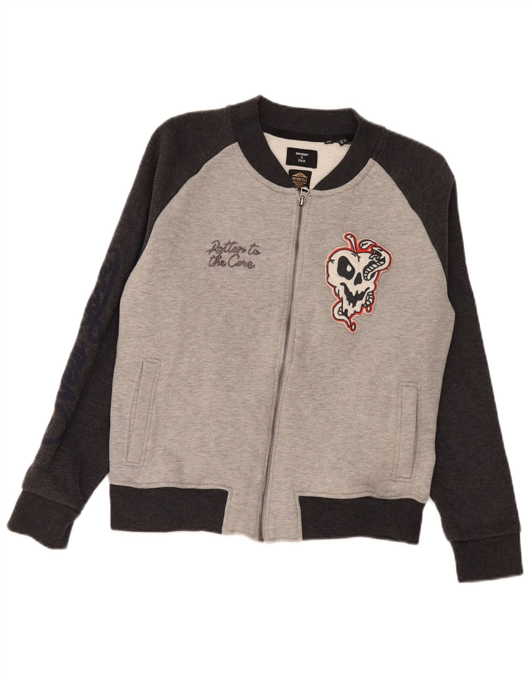 Damska kurtka dresowa Superdry Graphic UK 14, duża, szara, z blokami kolorów