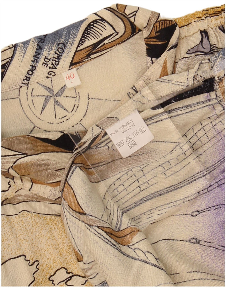 VINTAGE Womens Oversized Abstract Pattern Shirt Blouse EU 40 Medium Beige