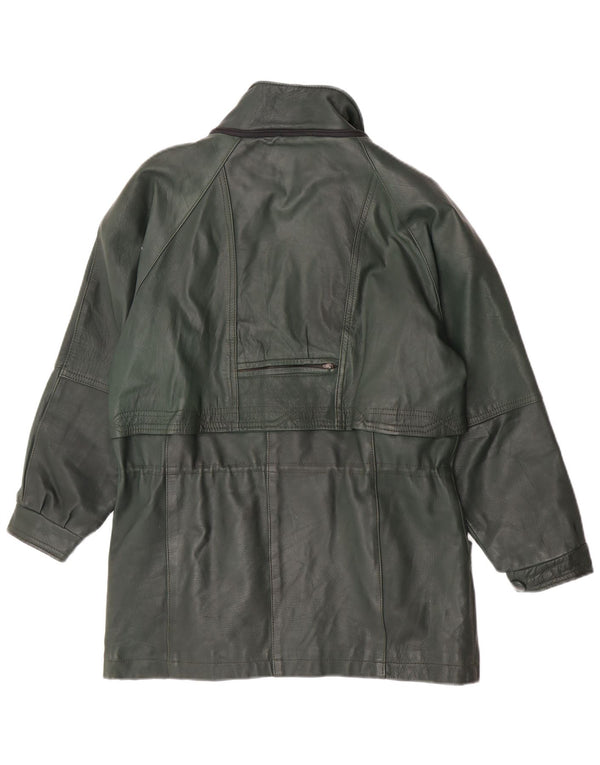 Vintage damski płaszcz skórzany o luźnym kroju UK 14 średni zielony retro