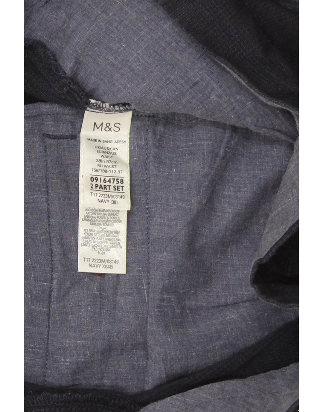 Męskie spodenki Chino Marks & Spencer W38 XL, granatowe, bawełniane