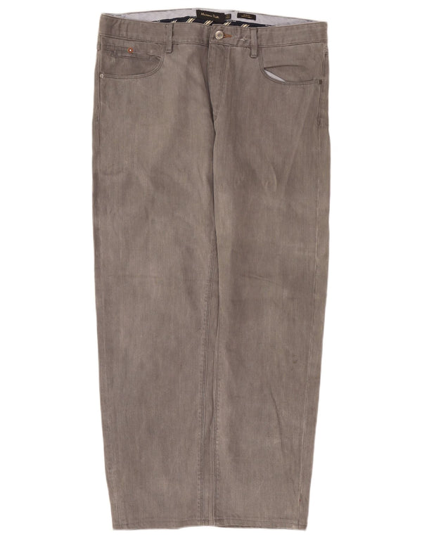 Massimo Dutti Mens Slim Fit Casual Trousers EU 44 Large W34 L28 Grey Cotton